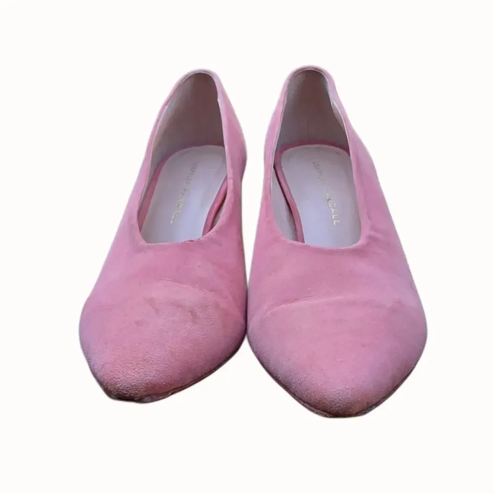 Loeffler Randall Pink Suede Pumps Size 7 Block Heel Leather Sole Pointed Toe